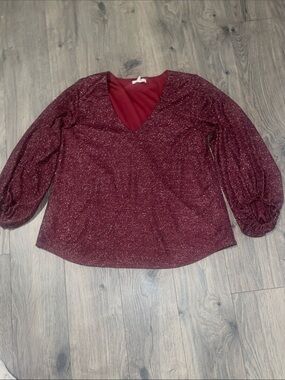 Women’s size large Maurices Sparkle V-Neck Long Sleeve Top in Burgundy
